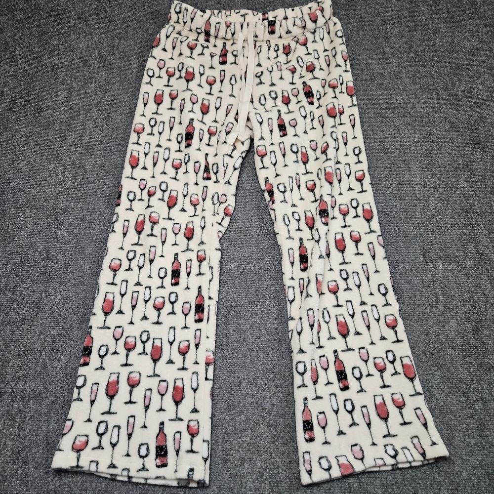 Wine Glasses Pajama Pants Womens L White Loungewear Cozy Mom Comfy Cabin Warm